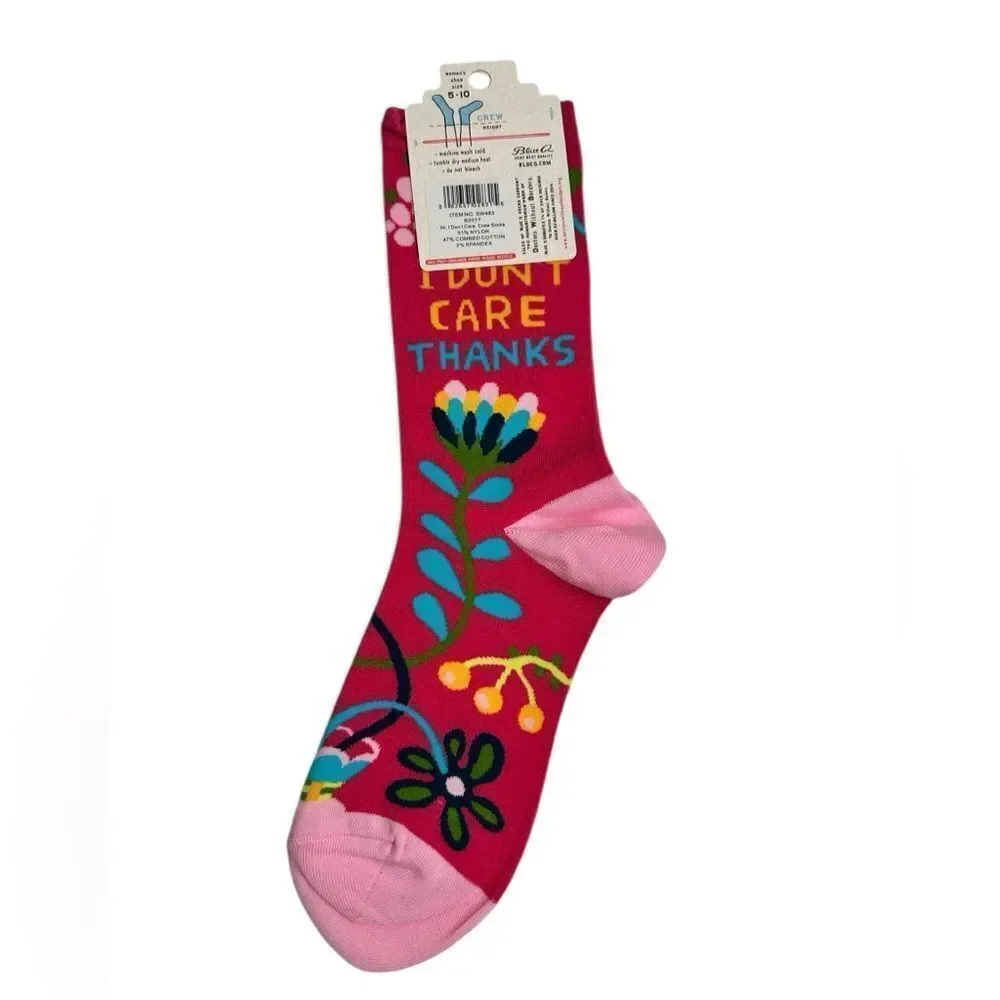 NWT BlueQ Women’s Crew Novelty Socks - “I Don’t Care” - Fits Shoe Size 5-10